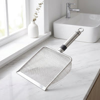 Pet Litter Scooper and Mesh Scooper, Stainless Steel Animal Waste Scooper, Garden Soil Sieve with Deep Basket for Cat Litter and Reptile Sand
