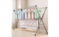 Space-Saving Clothes Drying Rack with Wheels Mobile Folding Laundry Rack with Shoe Shelf Collapsible Foldable Metal Laundry Stand Rust-Resistant for Apartment