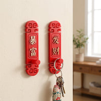 Red Key Holder Wall Hooks, Pressure-sensitive 3M Hooks, Decorative Festive Chinese Traditional Design, Removable Sticky for Key Rings