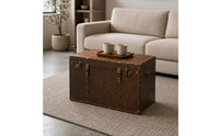 Vintage Suitcase Trunk Lockable Clasp Vintage Storage Trunk Leather-Like Finish Metal Corner Trim