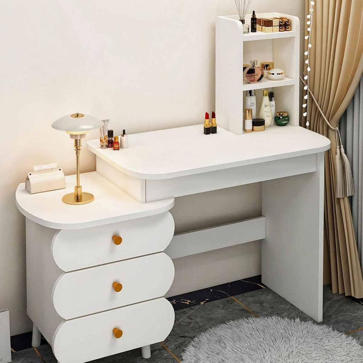 Vanity Set with Lighted Mirror Vanity Desk Dressing Table Storage Drawers Space-saving Design Suitable for Women Apartment Bedroom Walk-through Closet