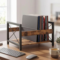 Vinyl Records Holder with Divider Open-Frame Vinyl Records Storage with Divider Vintage-Style Desktop Organizer for Music Lovers, Home Office, Study