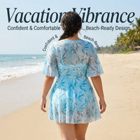 Swimsuit for Plus Size Women with a Modest Printed Pattern, One-Piece for Water Sports and Seaside Vacations