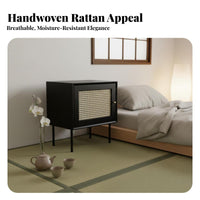 Rattan Door Cabinet Japanese Design Nightstand Small Footprint for Next to Bed