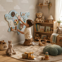 Dolphin Wall Board Interactive Wooden Activity Panel Light Blue and White Wooden Activity Panel