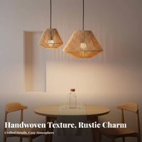 Woven Pendant Lampshade Handmade Woven Lamp Shade Rustic Design Paper Rope Ceiling Lamp for Cafe Owners, Dining Room, Restaurant, Kitchen Island