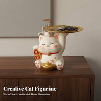 Fortune Cat Key Tray Chinese Design Fortunate Cat Storage Bowl Maneki-Neko Figurine Holder Perfect Gift Decorative Trinket Dish
