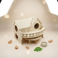 Wooden Hamster House Chew Resistant 2-Story Pet Hut Easy Assembly