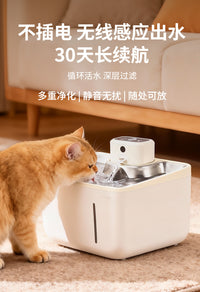 Wireless Induction Pet Water Fountain 3.5L 304 Stainless Steel Automatic Circulating Filter for Cats and Dogs