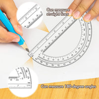 3-Piece Plastic 12-Inch Ruler, Transparent Protractor and Compass Set for Student Geometry, Durable
