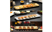 Brushed Long Serving Plate Flat Bottom Stainless Steel Plate Rolled Rim Bandeja De Servir Con Borde Alto Lightweight for Restaurants, Home Entertaining