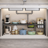Under-sink Storage Rack Extendable 53-88cm Kitchen Storage Rack 3-tier Shelf Under-sink Shelf Pipe Clearance Storage Pot Stand Dish Rack