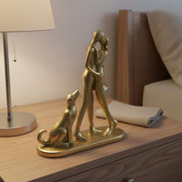 Couple and Dog Statue Decorative Ornament Abstract Human Figure Handmade