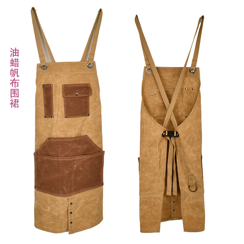Waxed Canvas Apron with Cross-Back Straps for Woodworking, Gardening, and Crafts