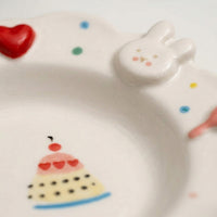 Cute Ceramic Dessert Plate, Bunny Cat Design