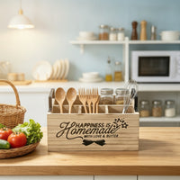Storage Box with Handles Rectangular Countertop Storage Box Farmhouse Silverware Holder for Dining Room