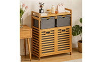 Slatted Storage Cabinet Storage Cabinet with Textile Bins Space-Saving Shelving Unit for Small Apartment