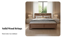 Solid Wood Bed Frame Space-Saving Design Minimalist Wooden Bed No Box Spring Needed Bedroom Furniture for Adults, Apartment Dwellers, Guest Room, Loft