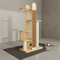 Wood Cat Climbing Structure Sturdy and Stable with Scratching Posts Space-Saving Vertical Design Pet Furniture