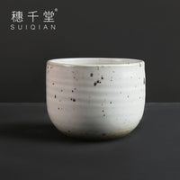 Jingdezhen Zen Style Handmade Coarse Pottery Matcha Bowl with White Glaze Spots