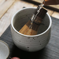 Jingdezhen Zen Style Handmade Coarse Pottery Matcha Bowl with White Glaze Spots