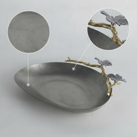 Tray with Branch Ornament Brushed Stainless Steel Tray Shallow Platter for Living Room