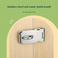 Stainless Steel Door Latch, 90-Degree Right Angle No-Drill Lock, Security Bolt for Interior & Exterior Doors, Household Security