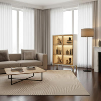 Multi-Layer Storage Bookcase with Glass Doors Large Capacity Modern Display Cabinet Built-in LED Lighting Home Furniture for Collectors