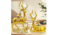 2 Pieces Golden Couple Deer Statues Pair Standing and Sitting Deer Figurines Light Luxury Desktop Sculptures for Entryway, Bookshelf