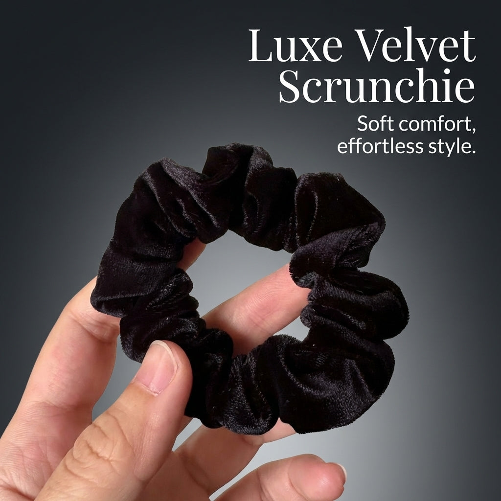 Velvet Scrunchies for Women and Teens, Black Scrunchie Set, High Elastic Ponytail Holders for Bun, Soft Ties, No Damage Accessories