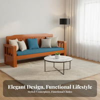 Solid Wood Bench Sofa Thick Sturdy Legs Wooden Frame Couch Comfortable Cushions Simple Wooden Long Chair for Renters, Students, Balcony, Porch, Office