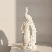 Peacock Sculpture with Pedestal Intricate Peacock Sculpture High-End Decor for Living Room, Entryway