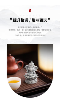 印度印尼东南亚青砂石大象创意佛像神像供奉摆件桌面吉祥物工艺品