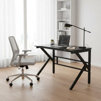 Stable Structure K-Shaped Gaming Desk Sturdy Construction Modern Study Workstation High Load Capacity Black Writing Desk Waterproof Surface for Gamers, Students, Bedroom