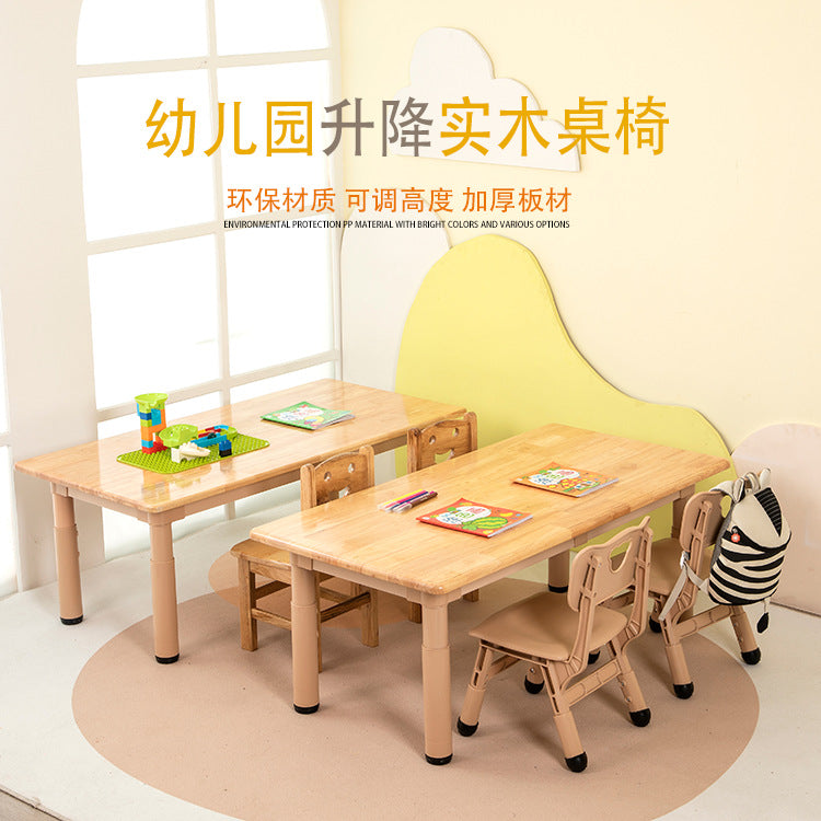 Adjustable Solid Wood Kids Table and Chair Set for Preschool and Learning