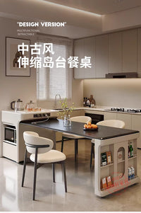 法式复古多功能餐桌家用小户型中古奶油风可伸缩折叠一体岛台餐桌