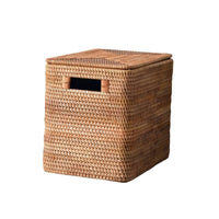 Rattan Storage Basket with Lid Small Lidded Rattan Basket Compact for Bedroom