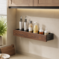 Wall Shelf, Wall-Mounted Rack, Black Walnut Wood, Set of 7, Wall Shelf, Rental-Friendly, Kitchen Storage, Wall Storage