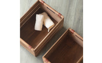 Storage Basket with Leather Straps Rectangular Wooden Container with Handles Portable Wooden Storage Bin for Countertop, Kitchen