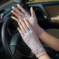 Women's Thin Anti-Slip Half-Finger Cotton Gloves for Outdoor Cycling Driving UV Protection