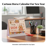 Cartoon Desk Calendar, Mini Creative, Horse Year, Office Desktop Decor