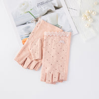 Women's Thin Anti-Slip Half-Finger Cotton Gloves for Outdoor Cycling Driving UV Protection