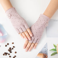 Women's Thin Anti-Slip Half-Finger Cotton Gloves for Outdoor Cycling Driving UV Protection