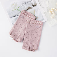 Women's Thin Anti-Slip Half-Finger Cotton Gloves for Outdoor Cycling Driving UV Protection