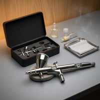 Chrome Finish External-Mix Airbrush Kit Interchangeable Nozzles Two-stageAction Airbrush Presentation Box Paint Needle Set for Model Painting Work, Makeup Application