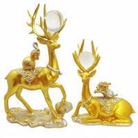 2 Pieces Golden Couple Deer Statues Pair Standing and Sitting Deer Figurines Light Luxury Desktop Sculptures for Entryway, Bookshelf