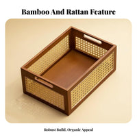 Woven Rectangular Bin Handwoven Organizer Basket Space Saving for Office Workers