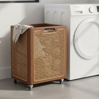 Wood Laundry Basket Multipurpose Rattan Laundry Hamper on Wheels No Assembly Required Wicker Design Hamper for Bedroom