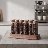 Coffee Bean Display Base with Glass Tubes Coffee Bean Tube Holder with Wooden Base Organized Rack for Baristas