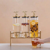 Rectangular Beverage Dispenser Set with Metal Stand, High Borosilicate Glass Juice Dispenser, Cold Water Dispenser for Parties and Iced Tea